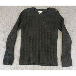 Charter Club Black Spotted Cable Knit Button Detail Pullover Sweatshirt Size PL